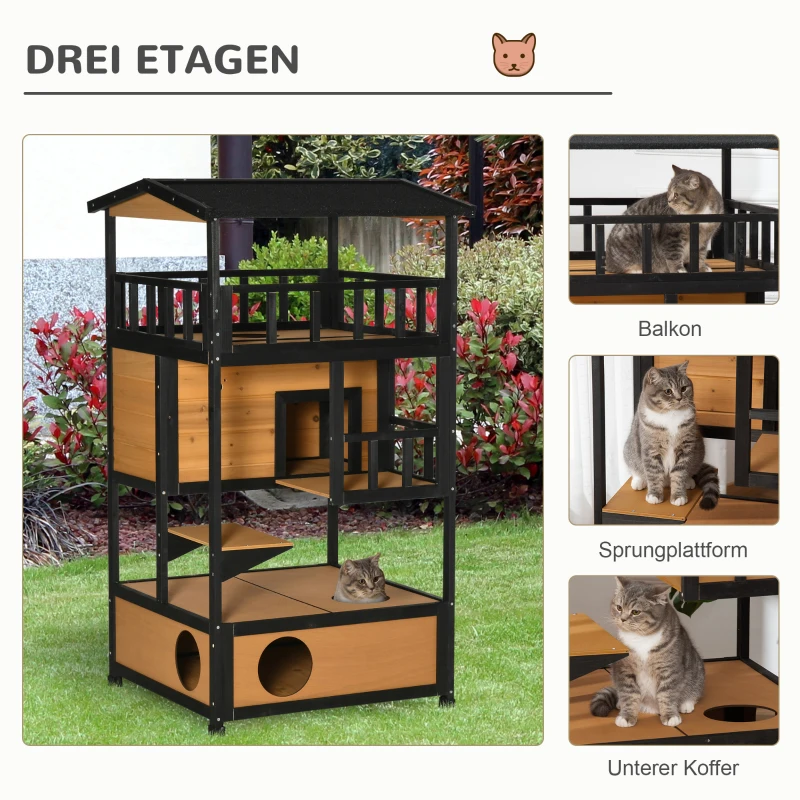 PawHut Katzenhaus Katzenhütte Outdoor Katzenhaus, wetterbeständig, 75,5 cm x 75 cm x 137 cm, Gelb(m-4)