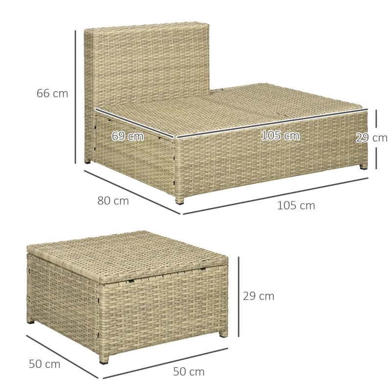 Outsunny 4-tlg. Gartenmöbelset, Rattanoptik, 2x Sofa, 2x Hocker, frei kombinierbar, Sitzkissen, dunkelgrau