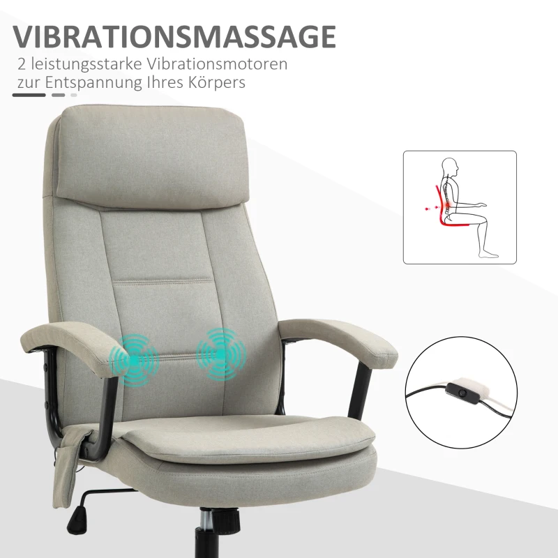 Vinsetto Bürostuhl Massage höhenverstellbarer Chefsessel Gamingstuhl mit Massagefunktion, ergonomischer Drehstuhl Massage Sessel Lendenwirbelsäulenmassage Leinen-Gefühl Beige 63 x 70 x 112-121 cm
