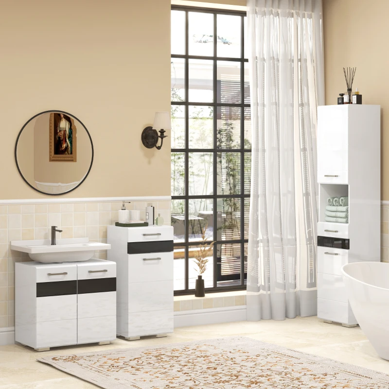 kleankin Mobiletto Bagno in MDF con Cassetto e Armadietto con Ripiano Interno Regolabile, 37x32.5x79 cm, Bianco