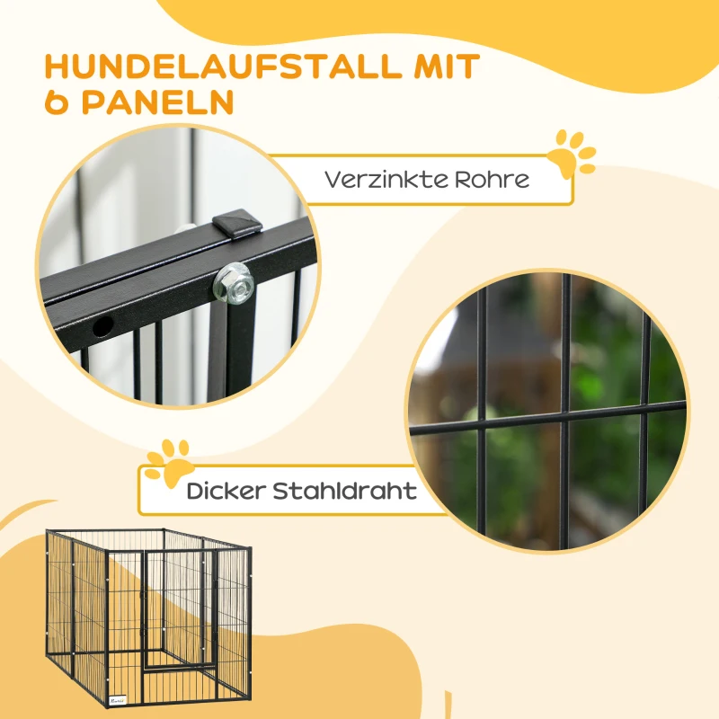 PawHut Welpenauslauf, Welpengitter, verriegelbare Tür, 6 Paneele, größenverstellbar von  82,5 cm - 150 cm, Schwarz