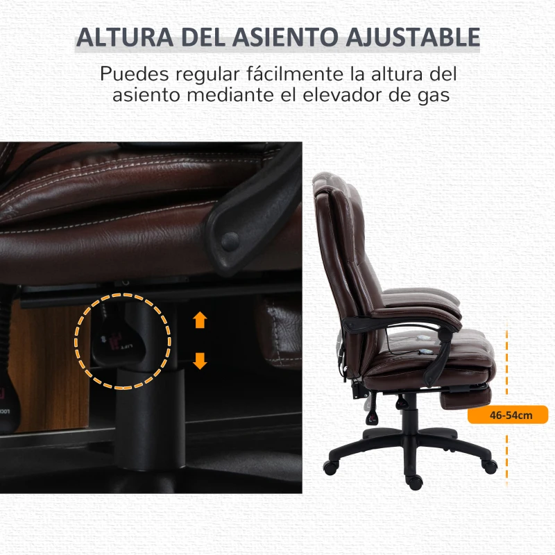 Vinsetto Silla de Masaje Reclinable con Altura Ajustable Reposapiés Retráctil y Control Remoto 68,5x68,5x113-121 cm Marrón