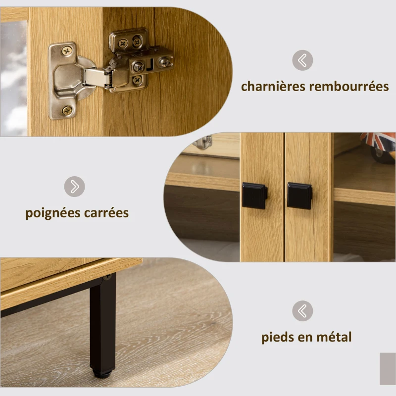 HOMCOM Buffet cuisine lot de 2 avec double portes vitrées et étagère ensemble ou séparément pieds métal 160 x 40 x 76 cm