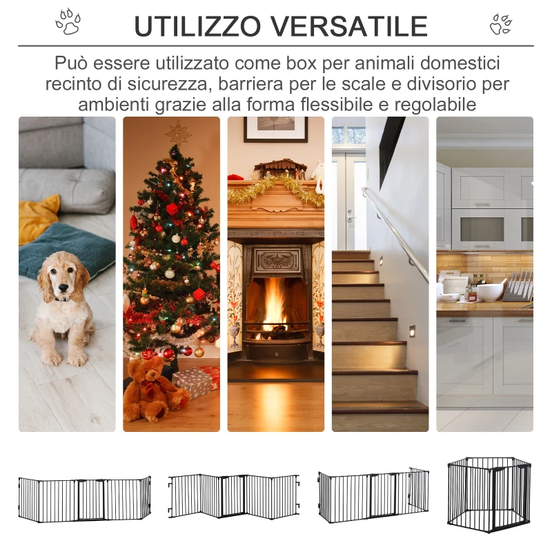 PawHut Cancellino per Cani Taglia Piccola e Media Pieghevole a 5 Pannelli, in Metallo e Plastica, 300x3x74.5 cm, Nero