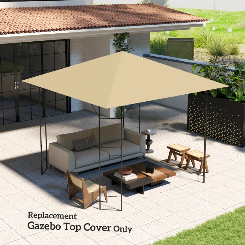 Outsunny 3 x 3(m) Gazebo Canopy Replacement Cover, Garden Gazebo Roof Replacement with Drain Holes, Water Resistant PVC Coating, 370g/㎡, UPF30+, TOP COVER ONLY, Beige