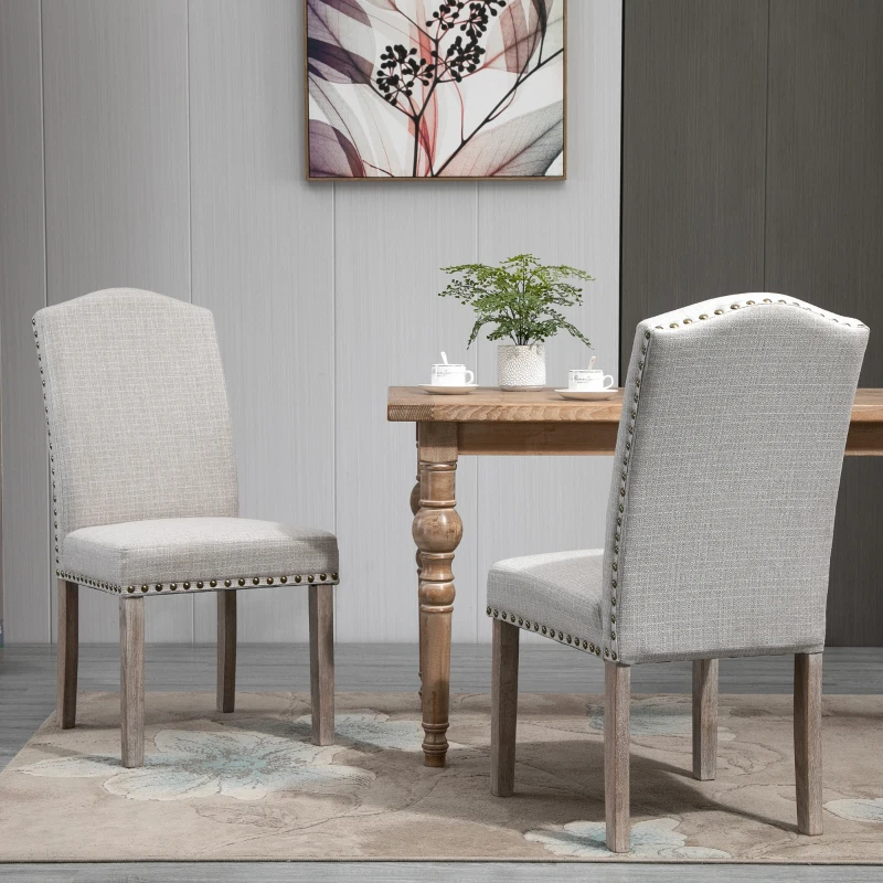 HOMCOM Juego de 2 Sillas de Comedor Cocina con Respaldo Alto de Remaches y Patas de Madera Almohadillas Ajustables 51x64x99,5 cm Gris