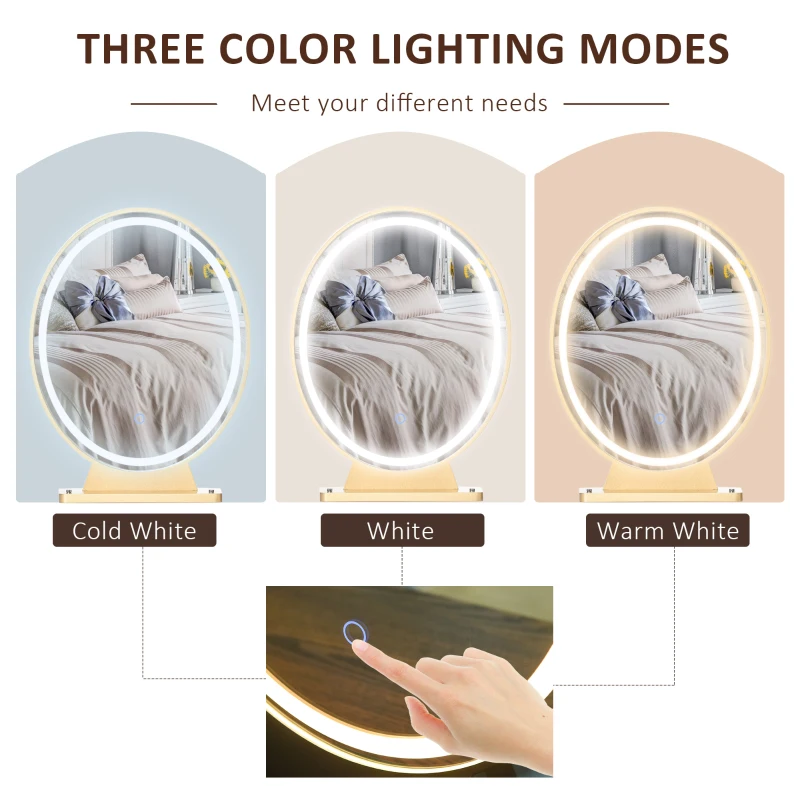 HOMCOM Dressing Table with LED Mirror and Cushioned Stool, Vanity Desk with Acrylic Lipstick Holder and 2 Drawers, Makeup Table for Bedroom, White