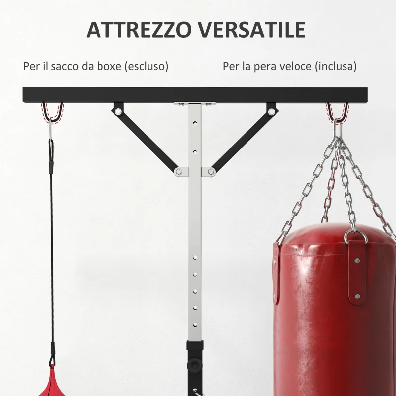 SPORTNOW Supporto Sacco Boxe ad Altezza Regolabile con 6 Barre di Rinforzo in Acciaio, 160x145x175-220 cm, Nero