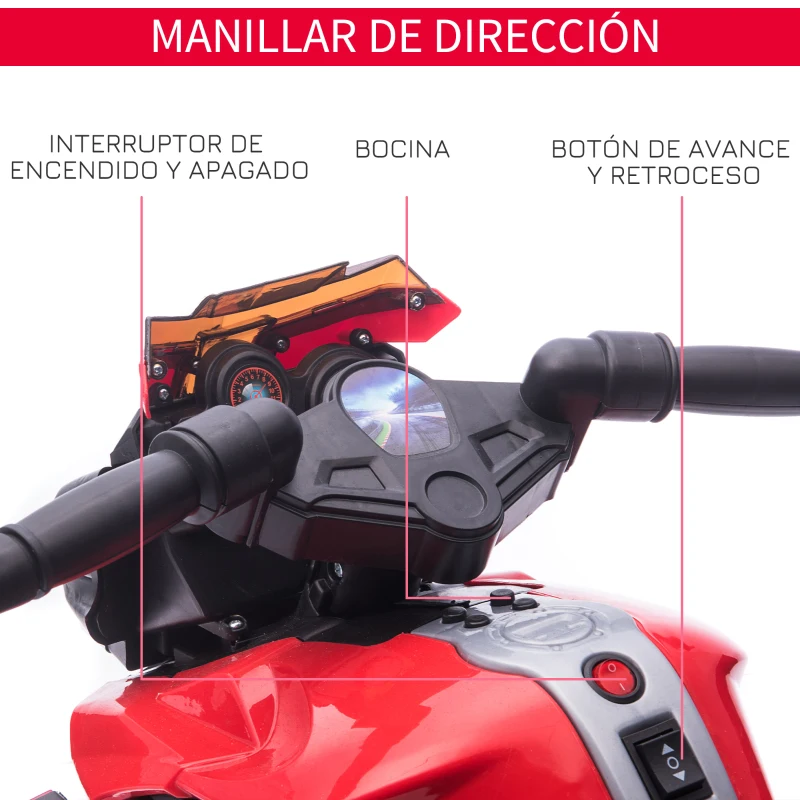 HOMCOM Moto Eléctrica para Niños de 18-48 Meses 6V con Faros Bocina 2 Ruedas de Equilibrio 88,5x42,5x49 cm Rojo y Negro