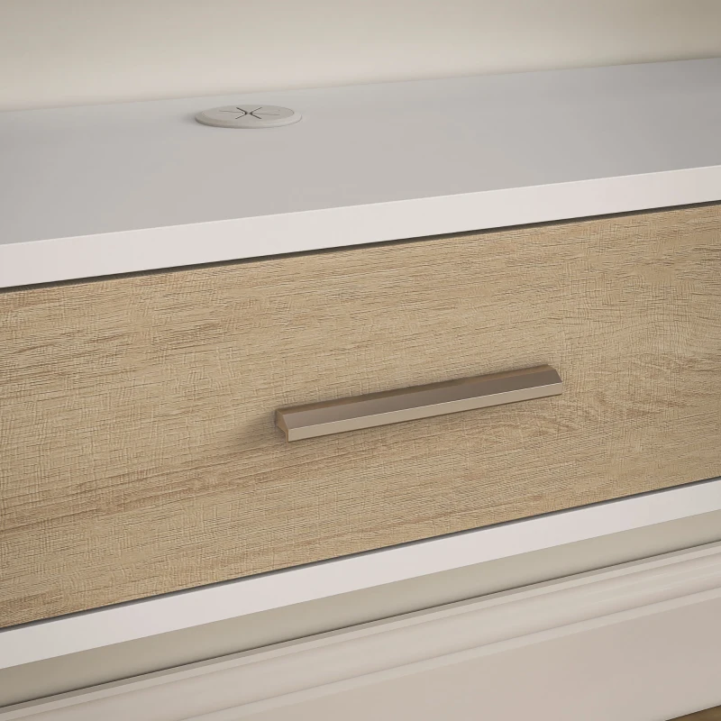 HOMCOM Meuble TV mural banc TV jusqu'à 50 pouces avec compartiments ouverts et armoire à porte rabattable blanc