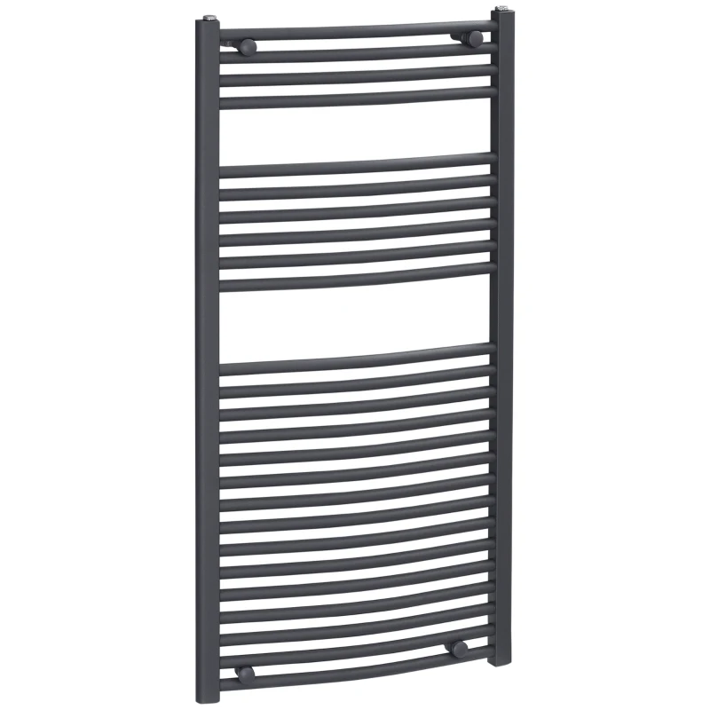 HOMCOM Curved Heated Towel Rail, Hydronic Bathroom Ladder Radiator Towel Warmer For Central Heating 600mm x 1200mm, Grey