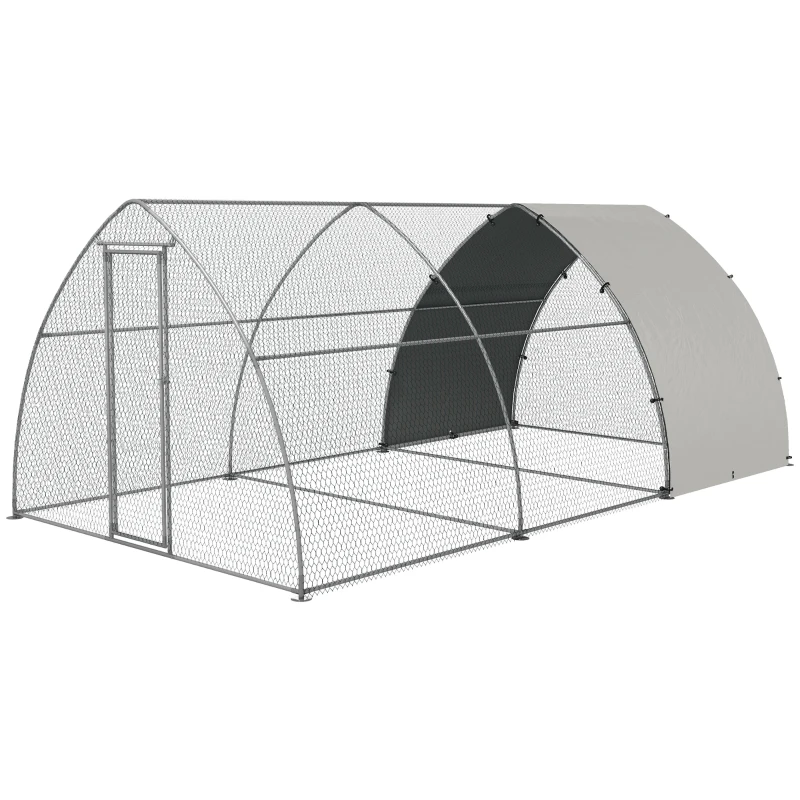 PawHut Gallinero para Exterior 304x560x220 cm Cubierta de Tela Oxford Resistente a los Rayos UV e Impermeable para Patio Plata