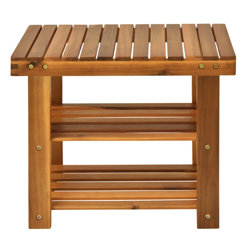 HOMCOM Acacia Wood Shoe Bench,  3-Tier Shoe Storage Rack, Hallway Organizer Shelf, for Entryway, Living Room, Bedroom, 50 x 28 x 45 cm, Teak