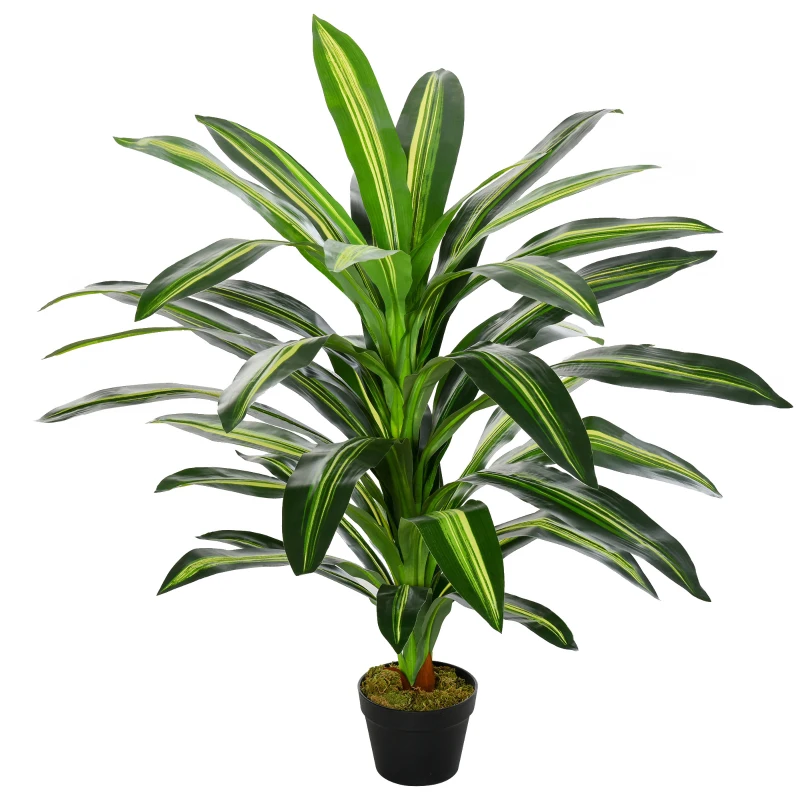 Outsunny Pianta Tropicale Decorativa Dracena Finta in Plastica con Vaso per Interno ed Esterno, Ф18 x 110cm