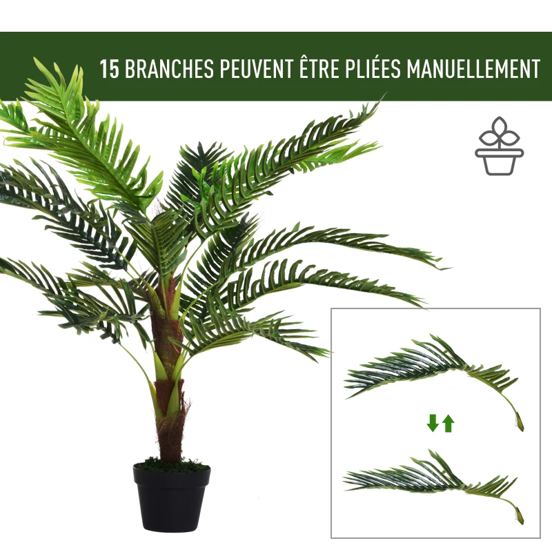 Outsunny Palmier Artificiel Hauteur 123 cm Arbre Artificiel décoration Plastique Fil de Fer Pot Inclus Vert
