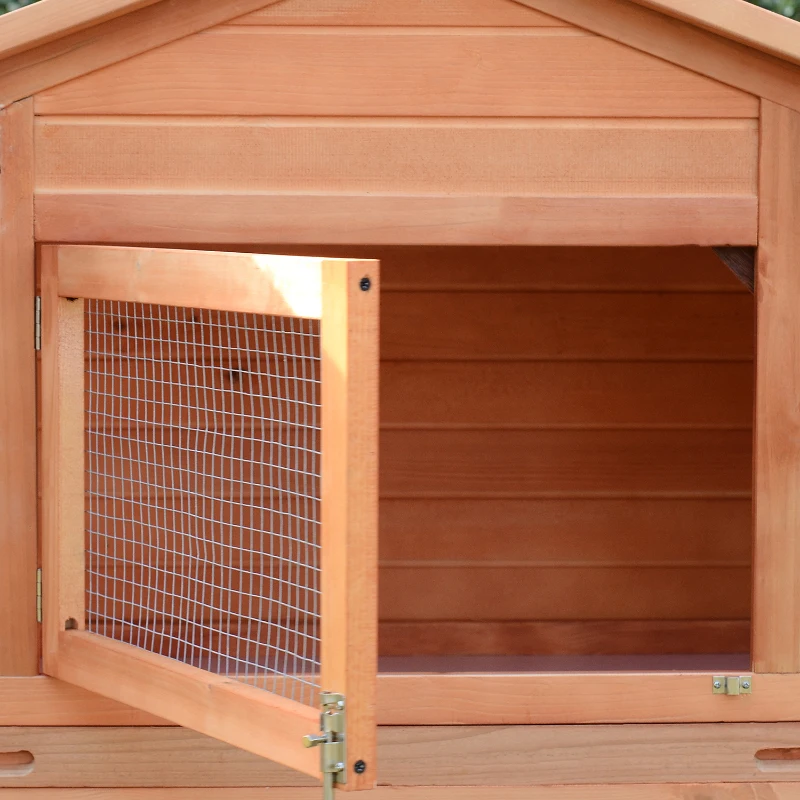 PawHut Conejera de Madera 309x79x86 cm Conejera Exterior Grande para 2-4 Conejos 2 Corrales Bandeja Extraíble Techo Asfáltico