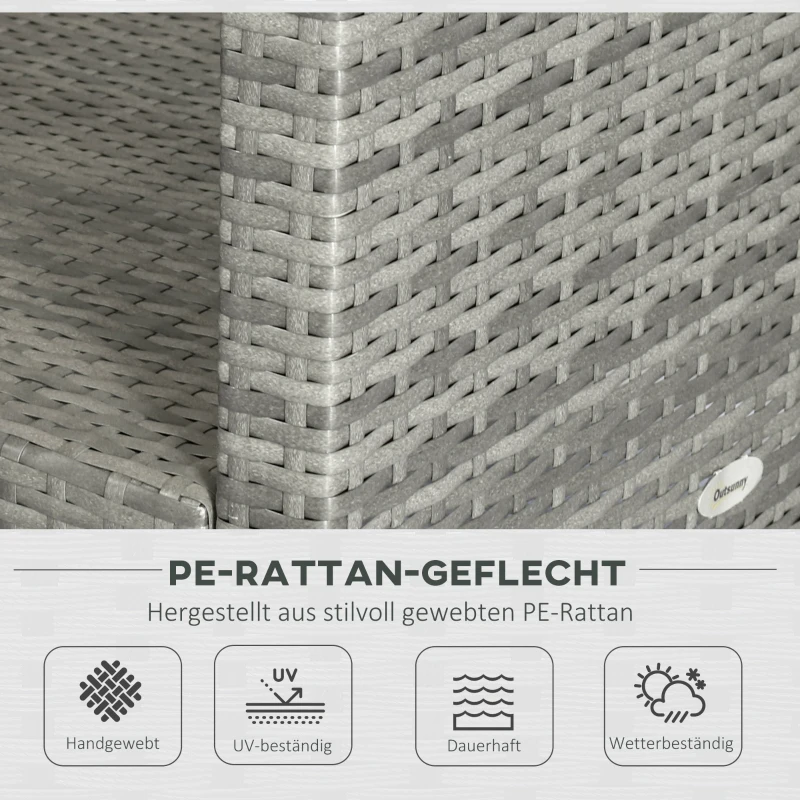 Outsunny Gartenmöbel-Set, 4-tlg., 3 Sofas, Beistelltisch, Sitzkissen, Alurahmen, PE-Rattan, Grau