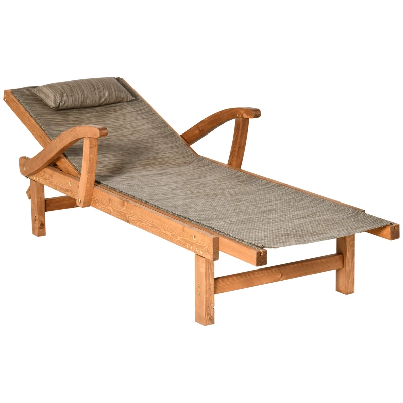 Outsunny Bain de soleil transat en bois avec dossier inclinable 4 positions et appui-tête - pin - dim. 194L x 70l x 32H cm - marron