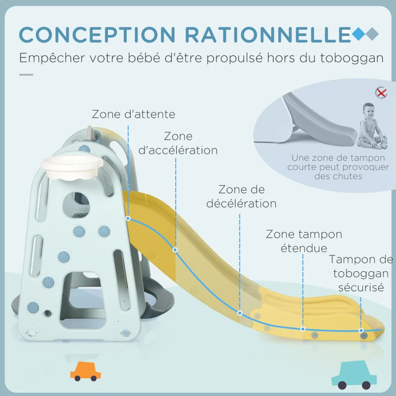 HOMCOM Portique Enfant Toboggan et balançoire avec Panier de Basket-Ball Aire de Jeux 3 en 1 Usage intérieur et extérieur dim. 190 x 150 x 100 cm