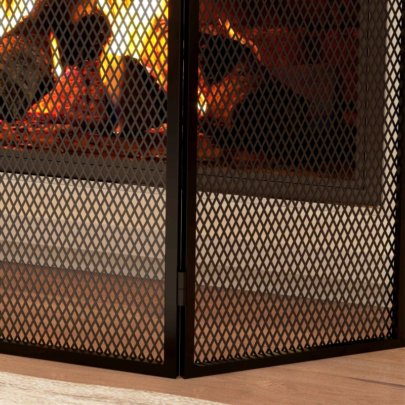 HOMCOM Protector de Chimenea de 3 Paneles Plegable Pantalla de Chimenea con Estructura de Metal 96x60 cm Negro