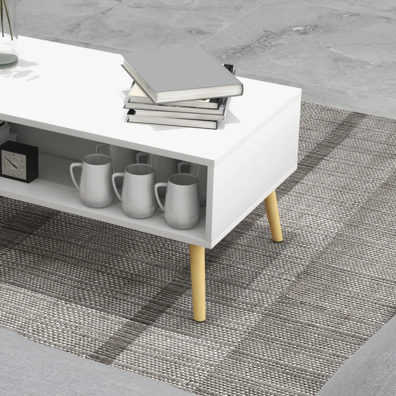 HOMCOM Table basse de salon rectangulaire avec 2 tiroirs et 1 compartiment ouvert 90 x 48 x 39 cm blanc et naturel