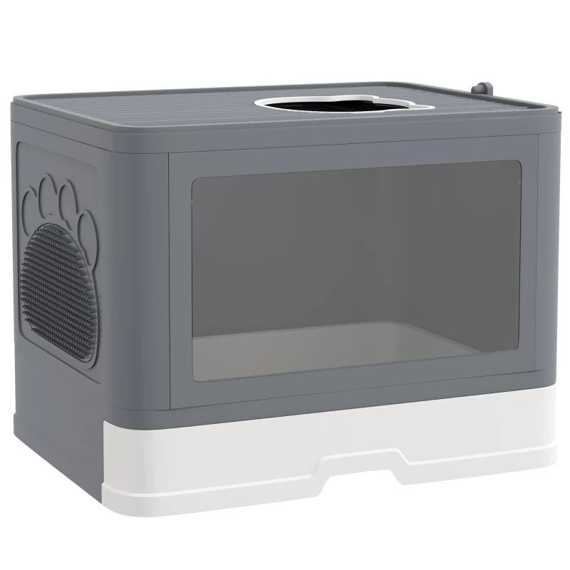 PawHut Arenero para Gatos Cubierto con Pala Cepillo 2 Puertas Entrada Principal y Salida Superior 48,5x38x36,5 cm Gris