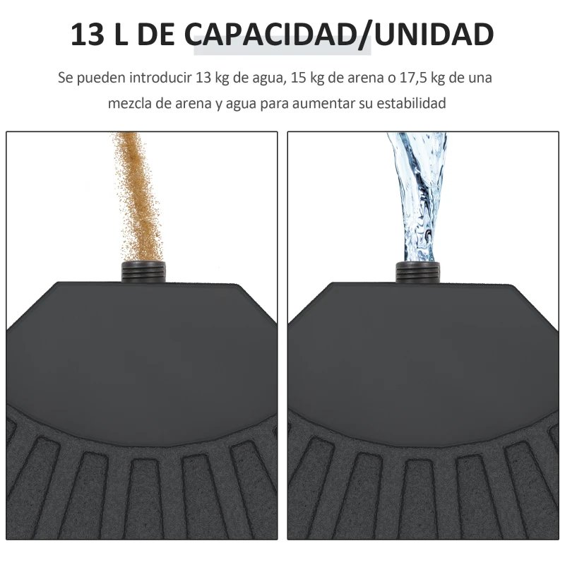 Outsunny Peso para Base de Sombrilla de 4 Piezas Rellenable de Agua 52 Litro Arena 60 kg o Mixto 70 kg para Base Cruzada Negro