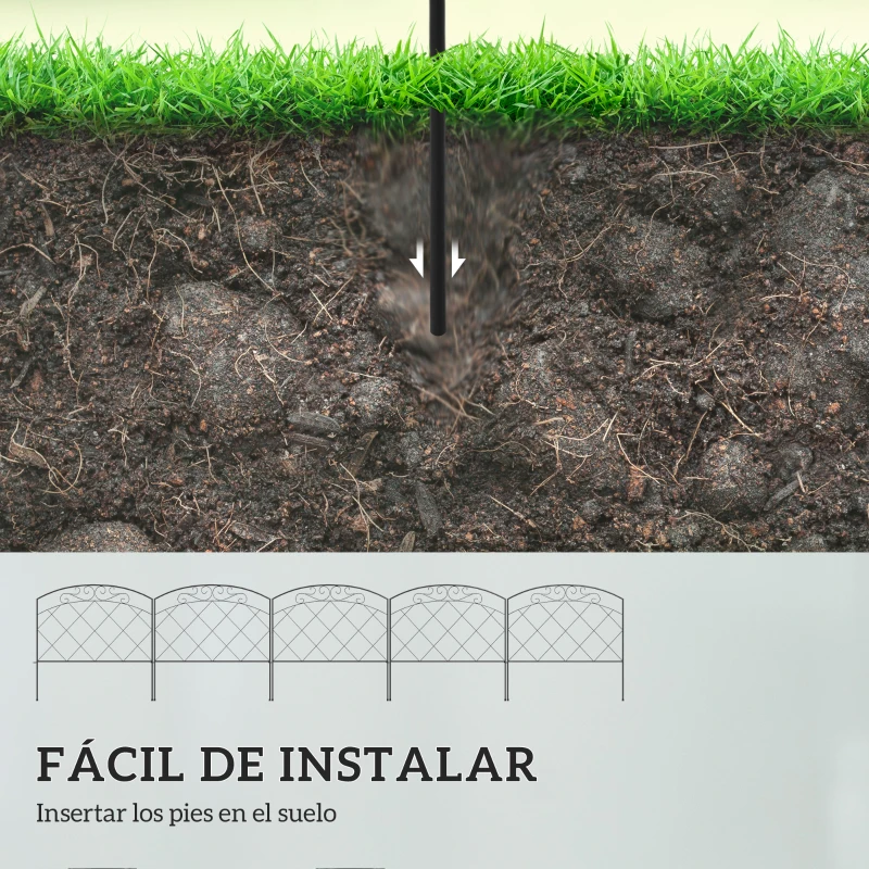 Outsunny Juego de 5 Vallas Decorativas para Jardín 305x61 cm Combinación Libre en Forma de Arco Barrera para Animales Negro