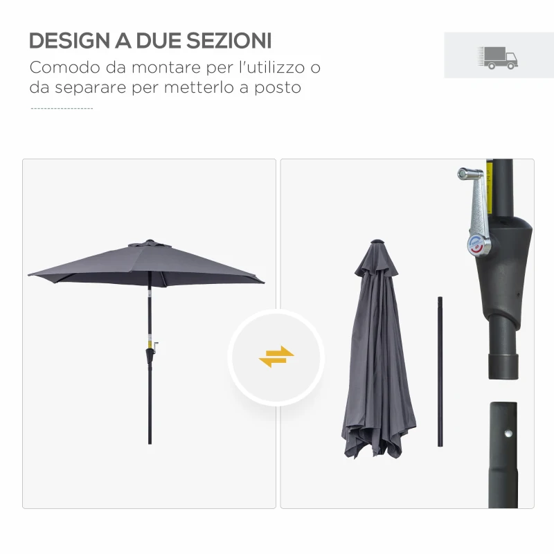 Outsunny Ombrellone da Giardino 2.6x2.4 m Inclinabile con Manovella, in Alluminio e Poliestere Grigio e Nero