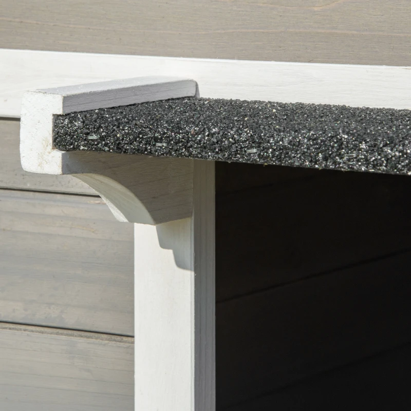 PawHut Maisonnette pour chats niche extérieure surélevé avec terrasse étanche en bois, dim. 115L x 66,5P x 74,7H cm, gris(m-8)