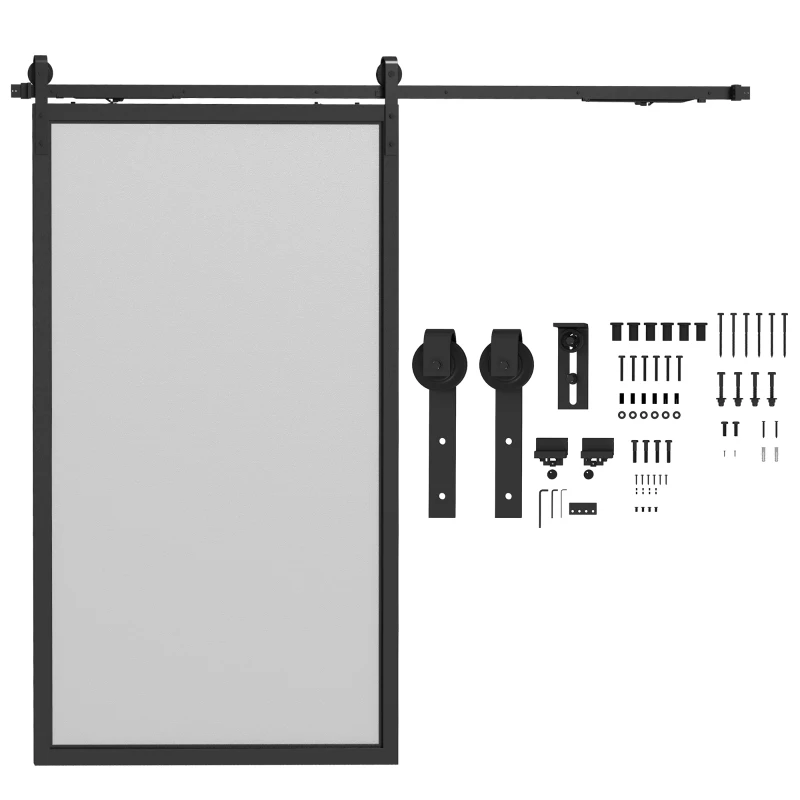 HOMCOM 8FT/244cm Kit de Accesorios para Puerta Corrediza con Amortiguador sin Perforación y 2 Rieles para Granero Negro