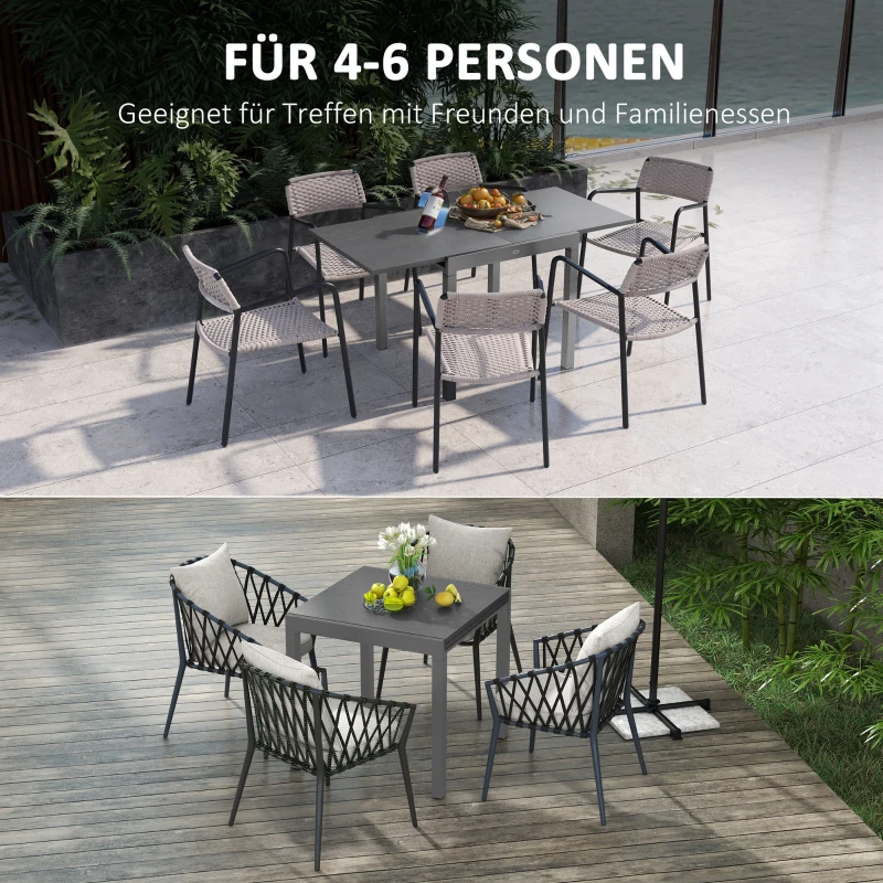 Outsunny Terrassentisch, ausziehbar, 4 bis 6 Personen, Aluminium/Stahl, 80/160 x 80cm, Dunkelgrau