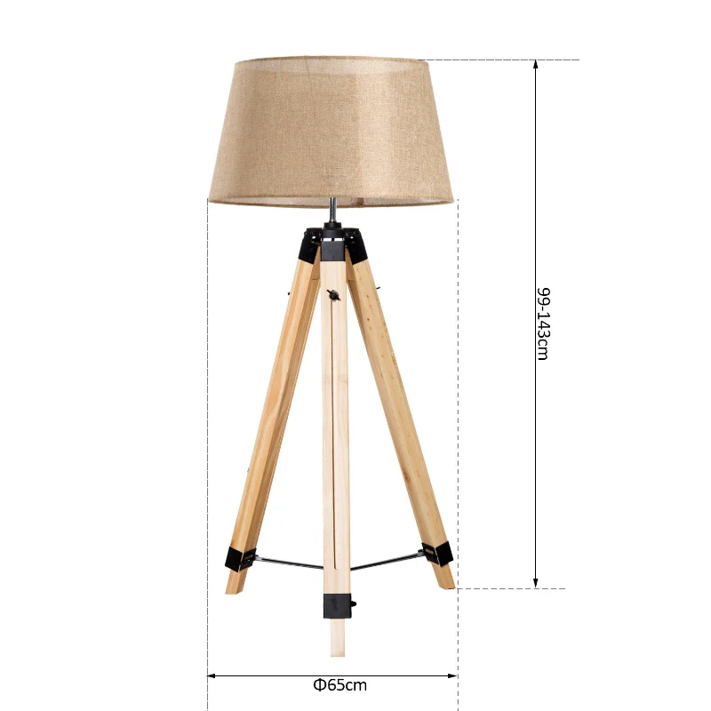 HOMCOM Stehlampe Stehleuchte Standleuchte höhenverstellbar E27, Kiefer+Polyester, 65x65x99-143cm (Beige)