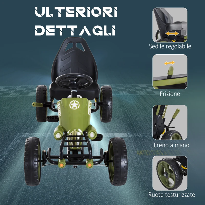 HOMCOM Go Kart a Pedali per Bambini da 3-6 Anni con Sedile Regolabile e Freno a Mano, Verde
