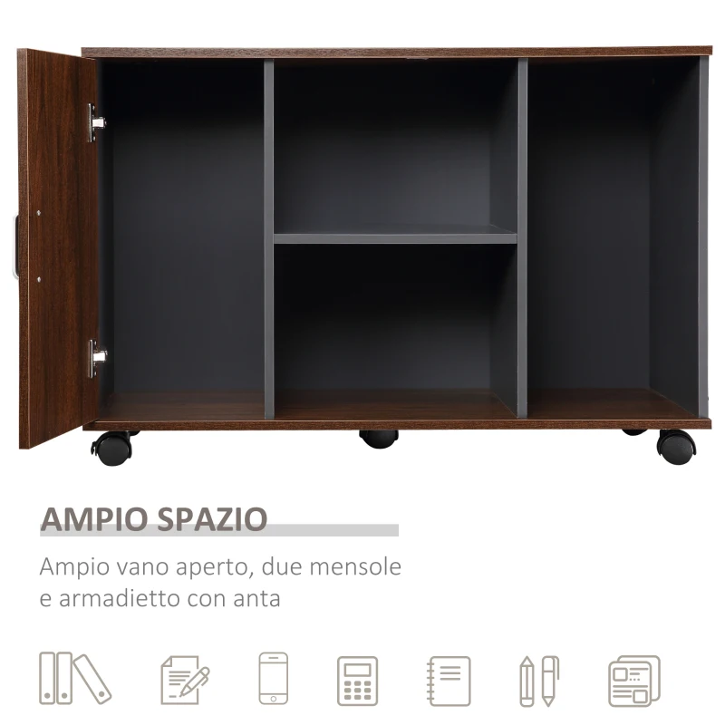 HOMCOM Mobiletto da Ufficio Armadietto Portadocumenti con Rotelle, Moderno per Casa Studio in Legno, Color Noce e Grigio,100x40x66cm