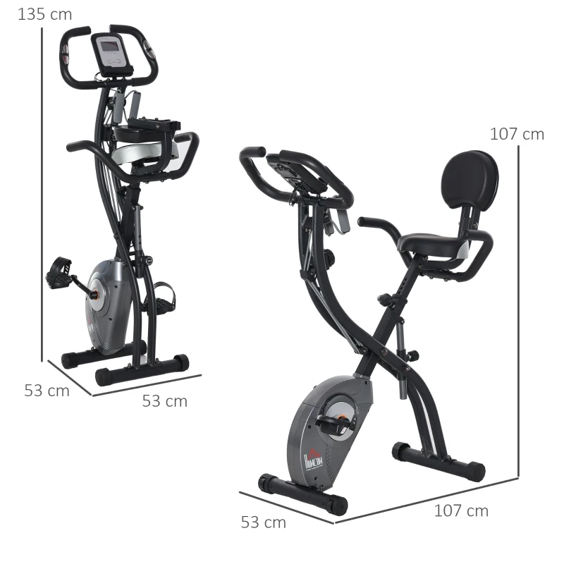 HOMCOM Vélo d'appartement magnetique pliant selle réglable dossier poignées ergonomiques écran LCD multifonction bandes résistances support smartphone acier noir