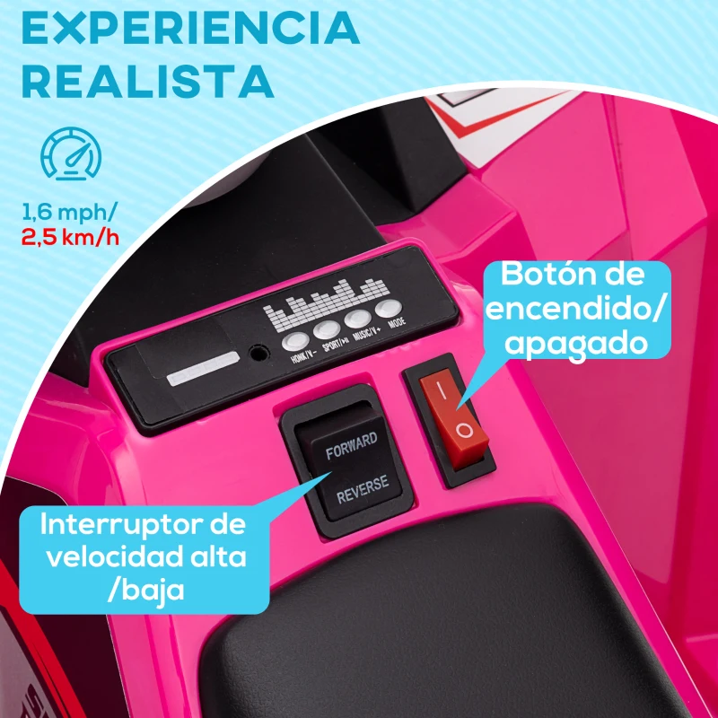 HOMCOM Quad Eléctrico para Niños de 18-36 Meses con Avance y Retroceso Velocidad de 2,5 km/h 70x41,5x48,5 cm Rosa