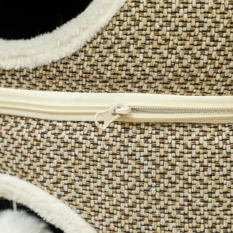 PawHut Katzenhöhle, 3 Etagen, Katzenhaus, Plüsch, Kissen, Sisal-Kratzbrett, Φ40 x 56H cm, Kaffee/Cremeweiß