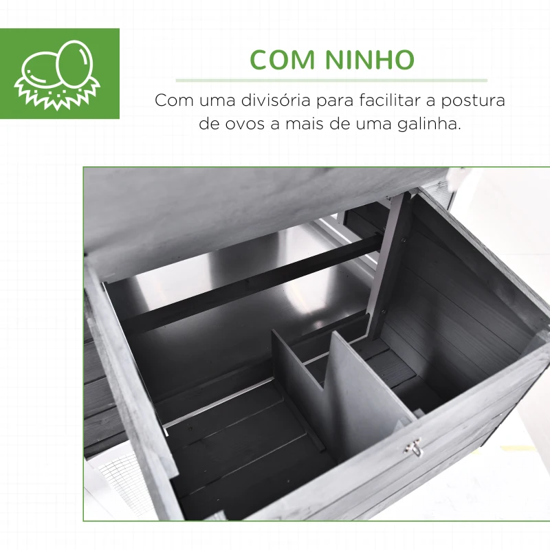 PawHut Gallinero para Exterior de 2 Niveles con Nido Zona Abierta Techo Asfáltico Bandeja Extraíble 175,4x95,5x100 cm Gris