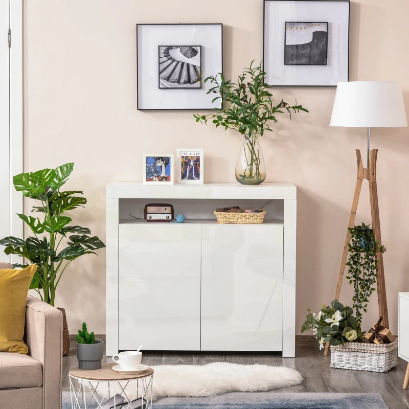 HOMCOM Mobiletto Salvaspazio Multiuso per Ingresso, Salotto o Bagno in Legno Bianco, con Luci LED Colorate, 107x35x97cm