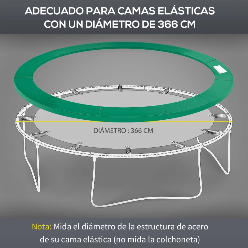 HOMCOM Cubierta de Protección Acolchada para Cama Elástica Borde de Seguridad para Trampolines con Diámetro Ø366 cm Verde