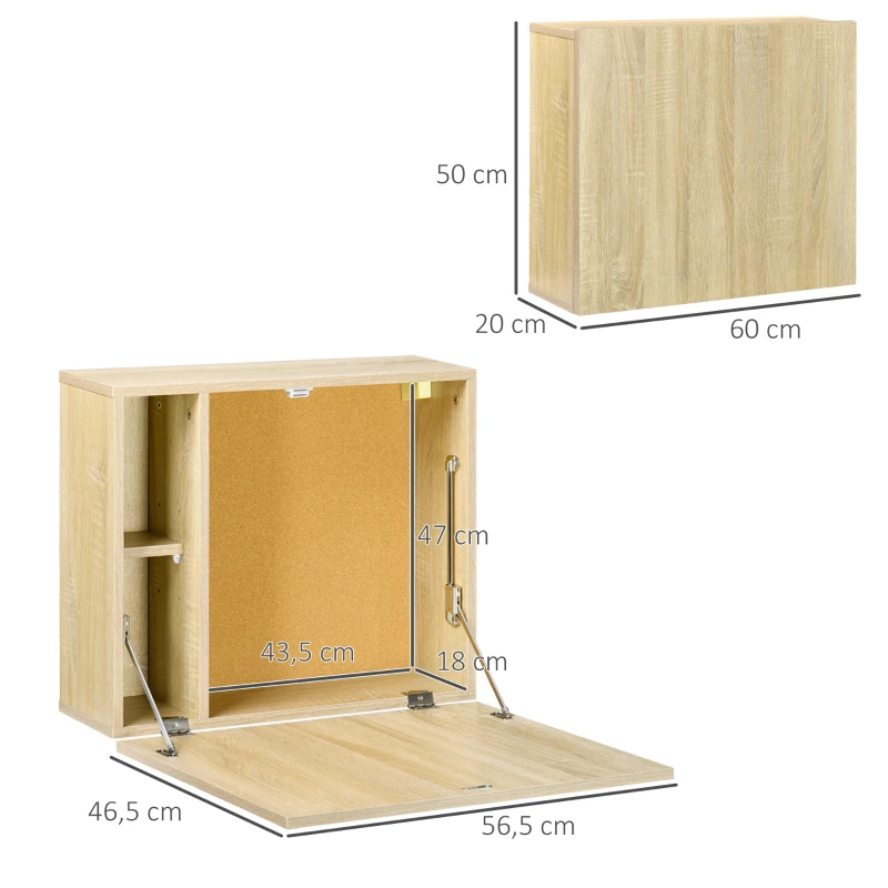 HOMCOM Escritorio Flotante Multifuncional Mesa Plegable de Pared Moderna con Estante de Almacenamiento 60x20x50 cm Roble