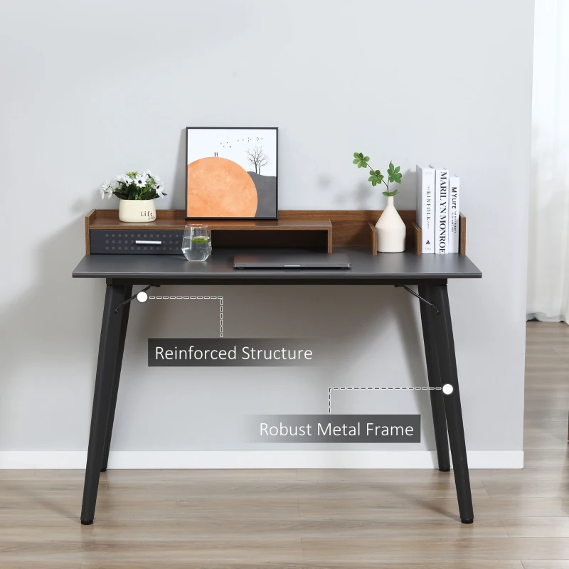 HOMCOM Small Computer Desk with Monitor Stand, Drawer and Storage Compartments, Home Office Desk for Small Spaces, Study Table, Black