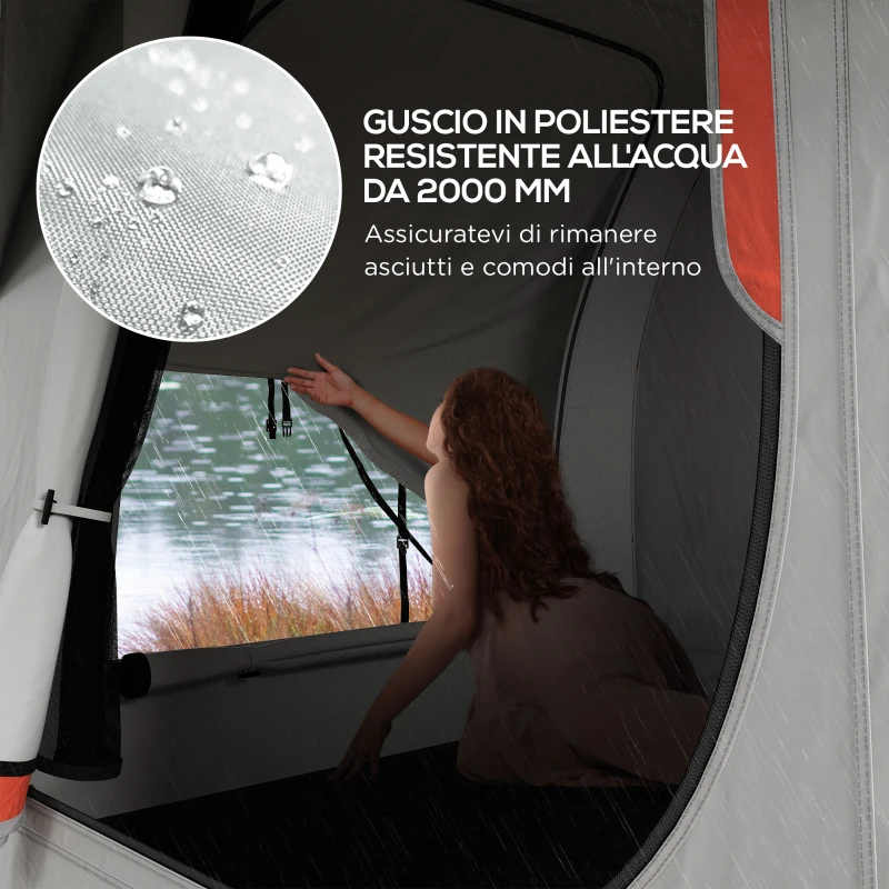 Outsunny Tenda per Auto Impermeabile a 3 Porte in Poliestere, PE e Fibra di Vetro, 239x210x210 cm, Grigio e Arancione