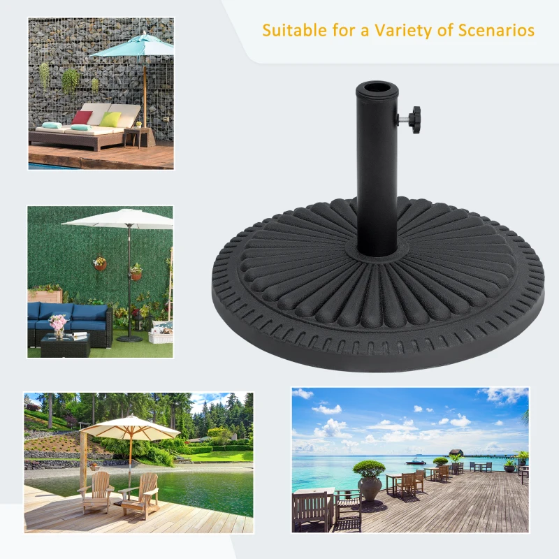 Outsunny 14kg Round Cement Parasol Base Umbrella Weight Stand Holder Fits Φ35mm,Φ38mm,Φ48mm Pole for Patio Outdoor Garden - Black