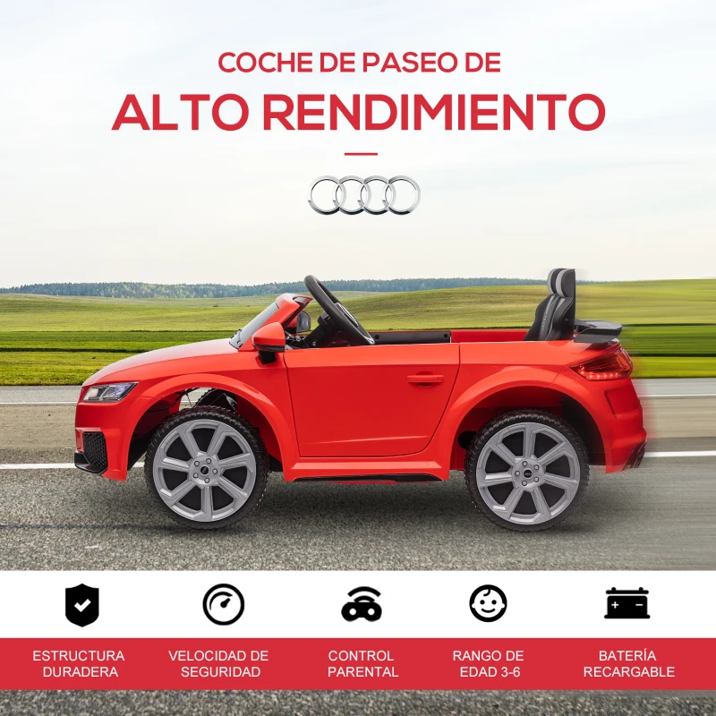 HOMCOM Coche Eléctrico para Niños de 3+ Años Audi TT Eléctrico 12V con Velocidad 3 km/h Mando a Distancia 102x60x44 cm Rojo(m-5)