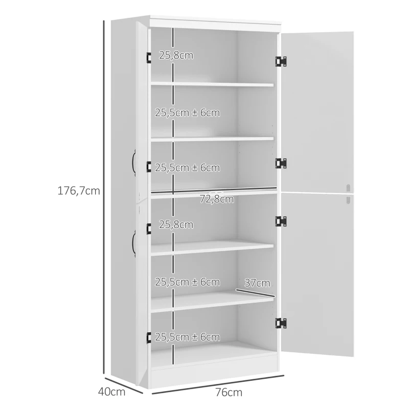 HOMCOM Armoire de cuisine buffet de salle à manger avec 4 portes 6 étagères de rangement style moderne 76 x 40 x 177 cm blanc