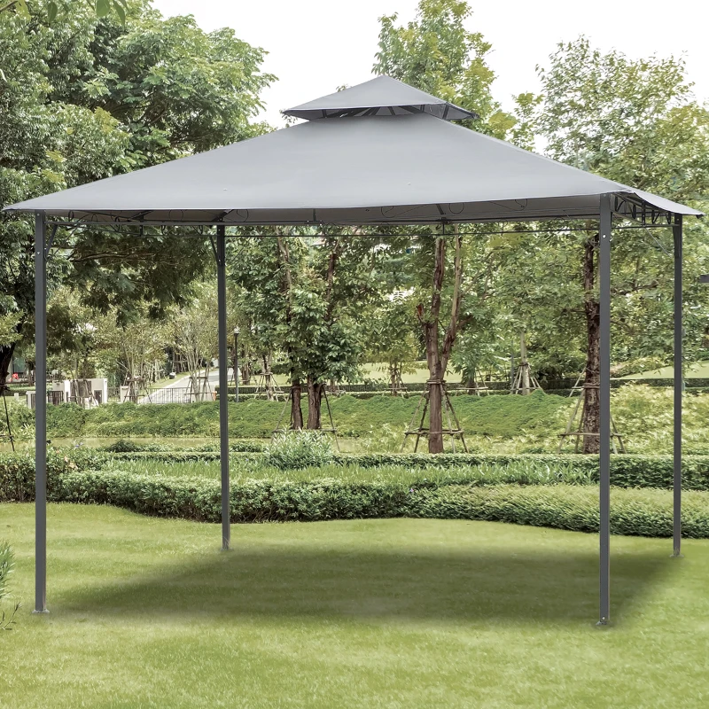 Outsunny 3x3(m) Outdoor Patio Gazebo Steel Canopy Tent Pavilion 2-Tier Roof Top Garden Sunshade Grey