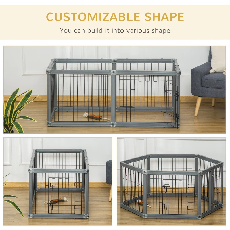 PawHut Dog Play Pen 6 Panel Pet Playpen Foldable Puppy Playpen Rabbit Guinea Pig Run w/ Door for Indoor & Outdoor