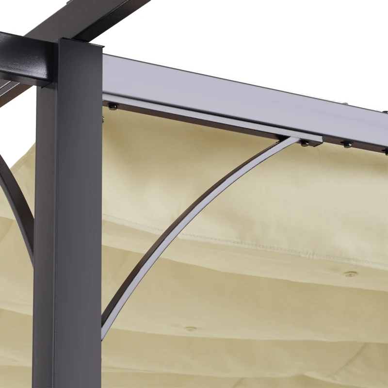 Outsunny 3 x 3(m) Metal Pergola with Retractable Roof, Garden Gazebo Metal Pergola Canopy. Outdoor Sun Shade Shelter for Party BBQ, Beige